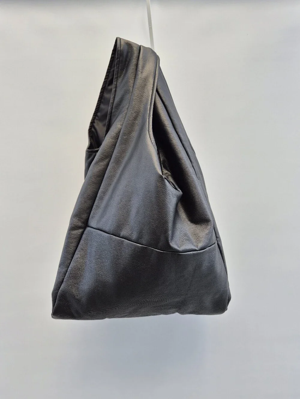Luukaa Joy Black Faux Leather Lagenlook Hobo Bag Minimalist Slouchy Market Tote